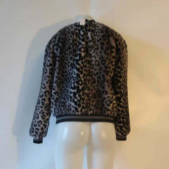 NWT Womens Lavender Brown Gray Black Animal Print Faux Fur Bomber Jacket M * - Picture 7 of 11